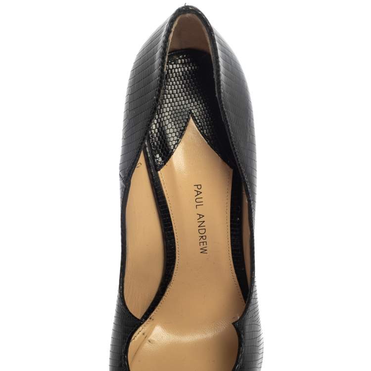Pre Owned Paul Andrew Black Lizard Embossed  Leather Pumps Size 39