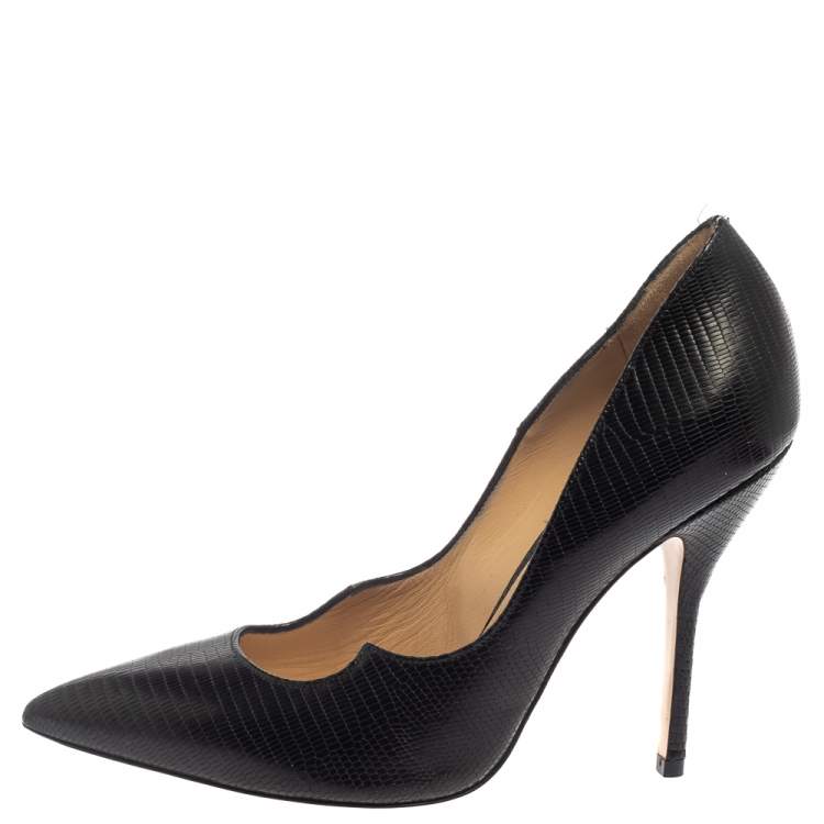 Pre Owned Paul Andrew Black Lizard Embossed  Leather Pumps Size 39