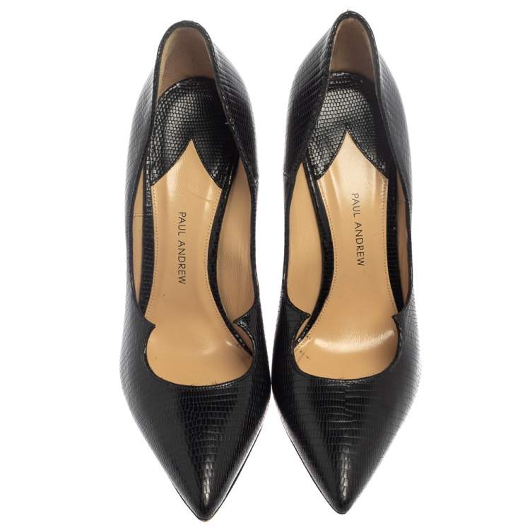 Pre Owned Paul Andrew Black Lizard Embossed  Leather Pumps Size 39