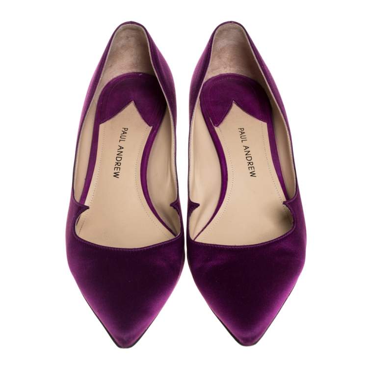 Pre Owned Paul Andrew Purple Satin Ankara Crystal Embellished Block Heel Pumps Size 37