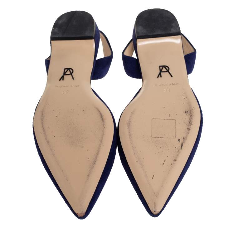 Pre Owned Paul Andrew Navy Blue Suede Rhea Flat  Sandals Size 38