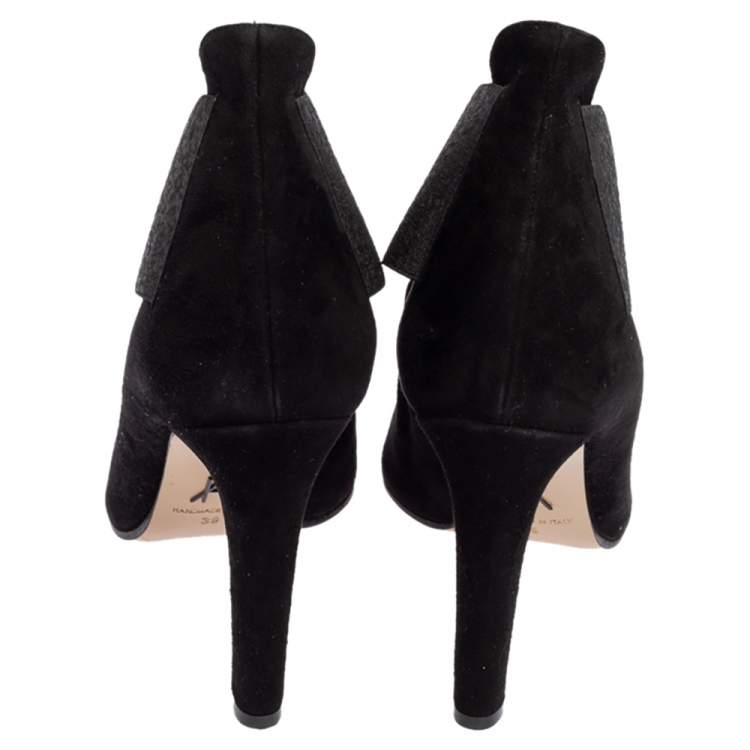 Pre Owned Paul Andrew Black Suede and Elastic Ankle Booties Size 39