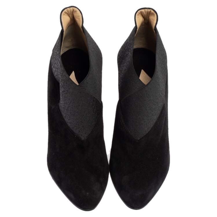 Pre Owned Paul Andrew Black Suede and Elastic Ankle Booties Size 39