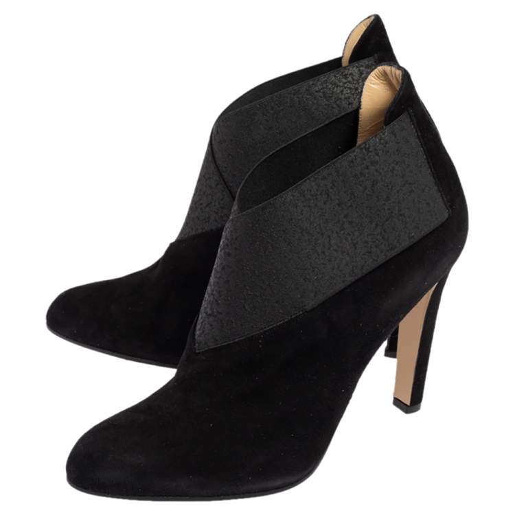 Pre Owned Paul Andrew Black Suede and Elastic Ankle Booties Size 39