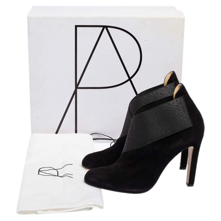 Pre Owned Paul Andrew Black Suede and Elastic Ankle Booties Size 39