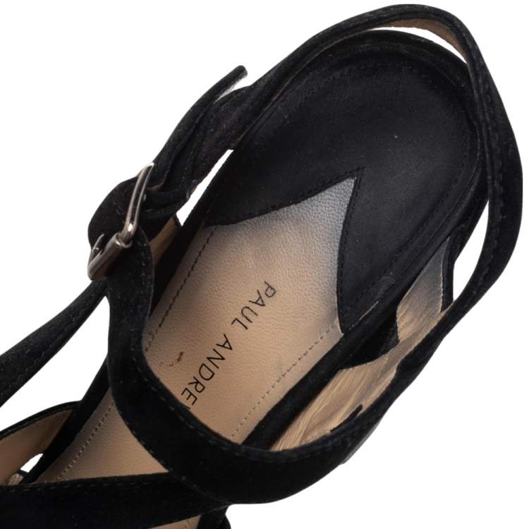 Pre Owned Paul Andrew Black Suede Ankle Strap Block Heel Sandals Size 41