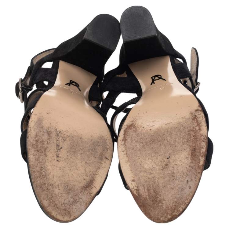 Pre Owned Paul Andrew Black Suede Ankle Strap Block Heel Sandals Size 41
