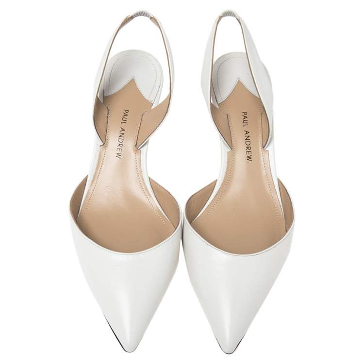 Pre Owned Paul Andrew White Leather Rhea Slingback Pumps Size 39