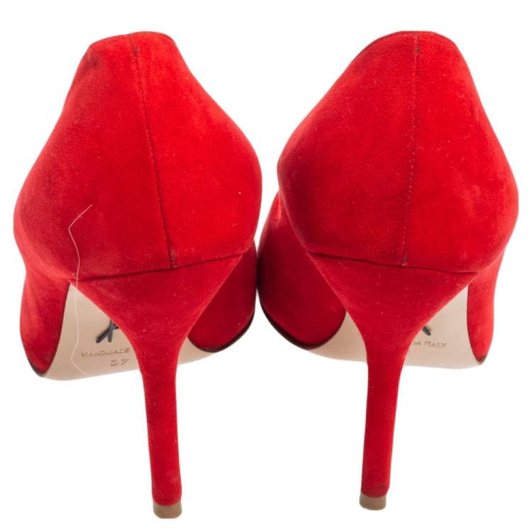 Pre Owned Paul Andrew Red Suede Pointed Toe Pumps Size 37