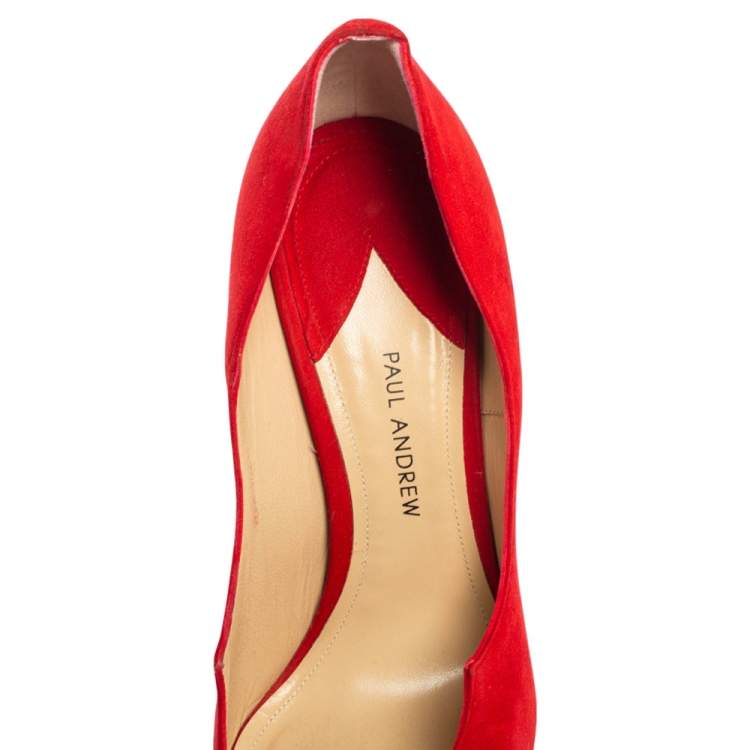 Pre Owned Paul Andrew Red Suede Pointed Toe Pumps Size 37