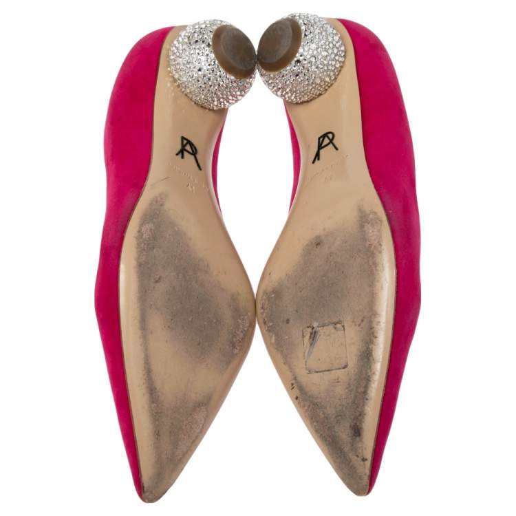 Pre Owned Paul Andrew Rose Suede Silver Crystal Embellished Ball Ankara Heels Pumps Size 41
