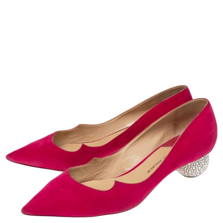 Pre Owned Paul Andrew Rose Suede Silver Crystal Embellished Ball Ankara Heels Pumps Size 41