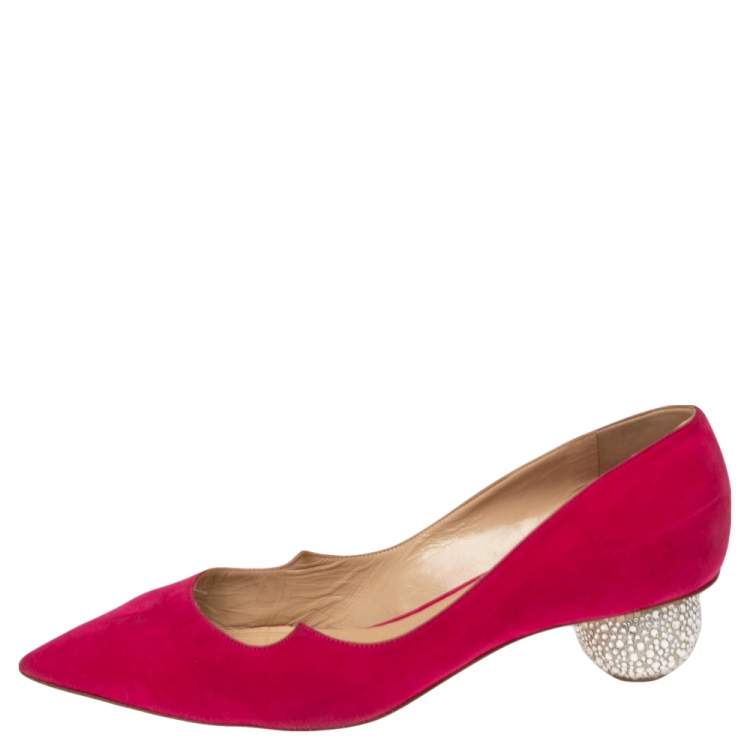 Pre Owned Paul Andrew Rose Suede Silver Crystal Embellished Ball Ankara Heels Pumps Size 41