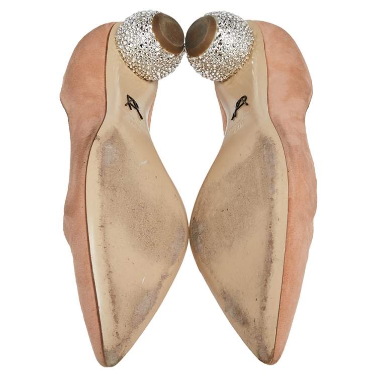 Pre Owned Paul Andrew Beige Suede  Ankara Crystal Embellished Block Heel Pumps Size 41.5