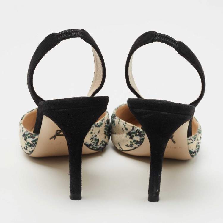 Pre Owned Paul Andrew Tricolor Woven Fabric and Suede Slingback Pumps Size 37