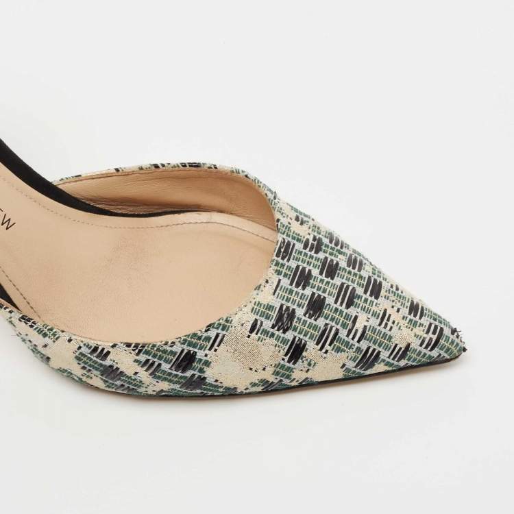 Pre Owned Paul Andrew Tricolor Woven Fabric and Suede Slingback Pumps Size 37