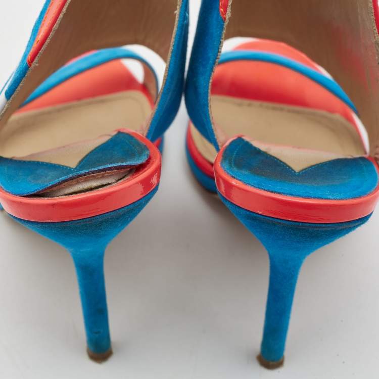 Pre Owned Paul Andrew Multicolor Suede And Patent Leather Wing Vamp Slides Size 37 