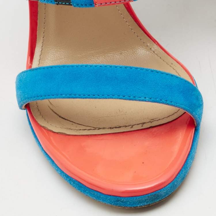 Pre Owned Paul Andrew Multicolor Suede And Patent Leather Wing Vamp Slides Size 37 