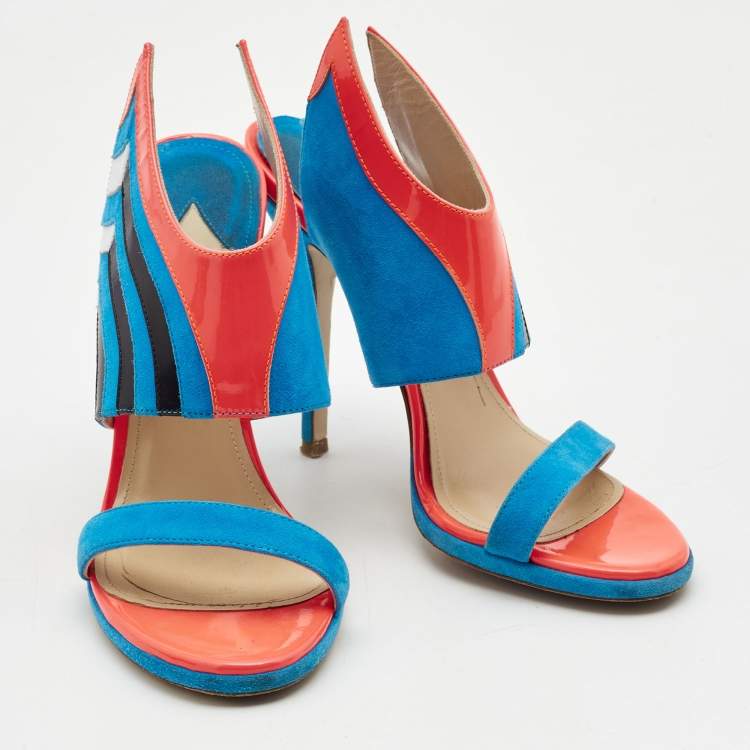 Pre Owned Paul Andrew Multicolor Suede And Patent Leather Wing Vamp Slides Size 37 