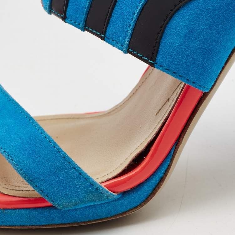 Pre Owned Paul Andrew Multicolor Suede And Patent Leather Wing Vamp Slides Size 37 