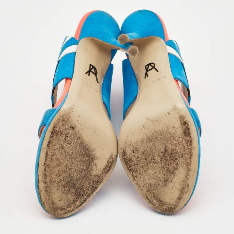 Pre Owned Paul Andrew Multicolor Suede And Patent Leather Wing Vamp Slides Size 37 