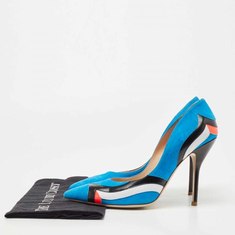 Pre Owned Paul Andrew Multicolor Suede and Leather Striped Pointed Toe Pumps Size 40