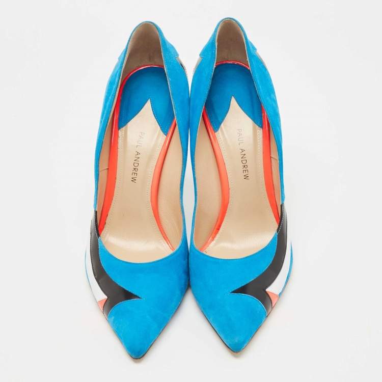 Pre Owned Paul Andrew Multicolor Suede and Leather Striped Pointed Toe Pumps Size 40