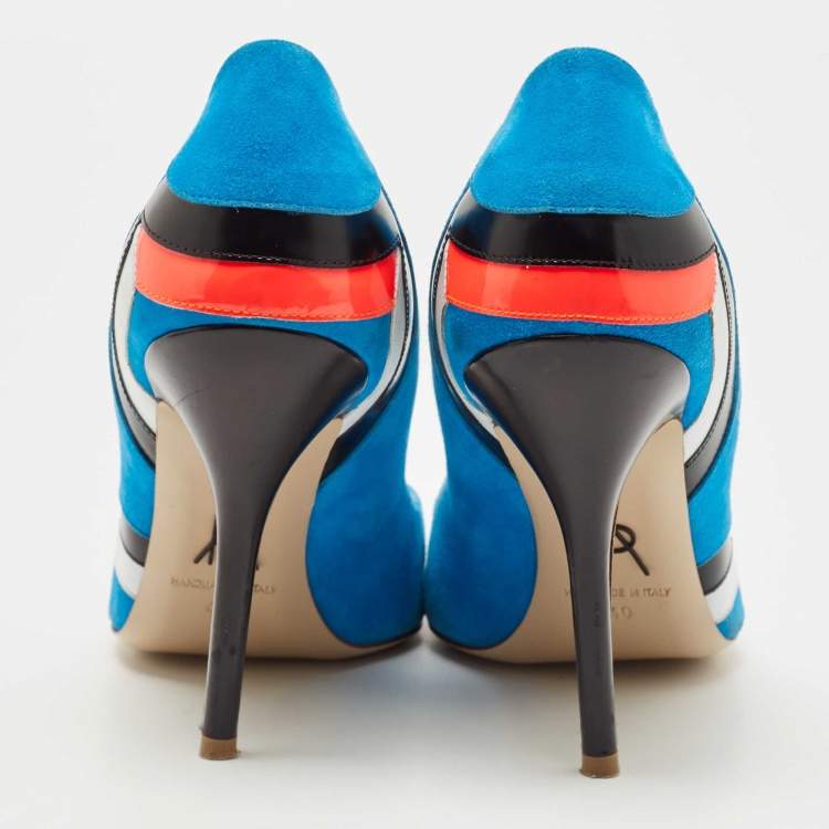 Pre Owned Paul Andrew Multicolor Suede and Leather Striped Pointed Toe Pumps Size 40