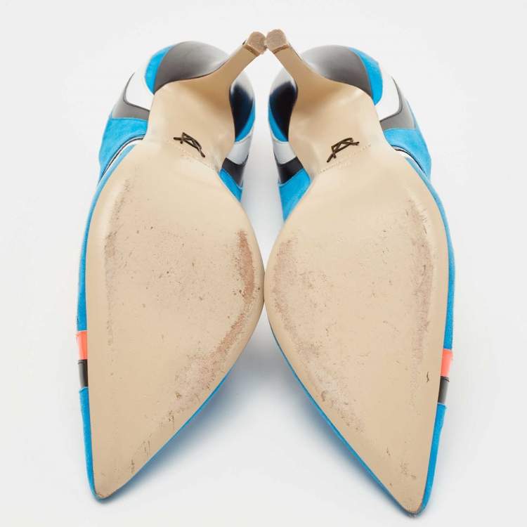 Pre Owned Paul Andrew Multicolor Suede and Leather Striped Pointed Toe Pumps Size 40