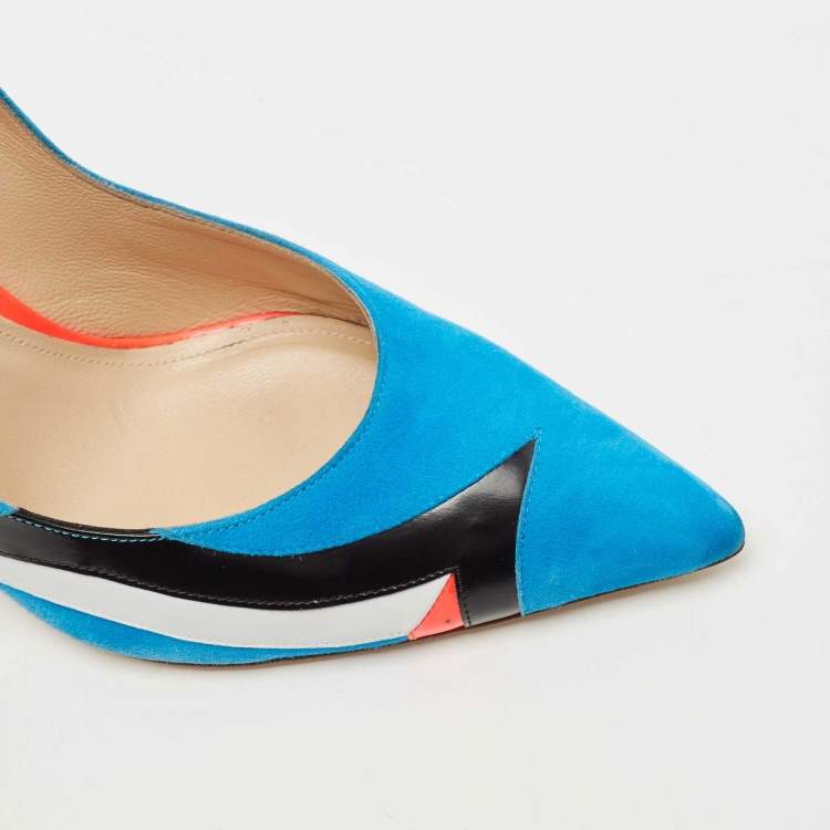 Pre Owned Paul Andrew Multicolor Suede and Leather Striped Pointed Toe Pumps Size 40