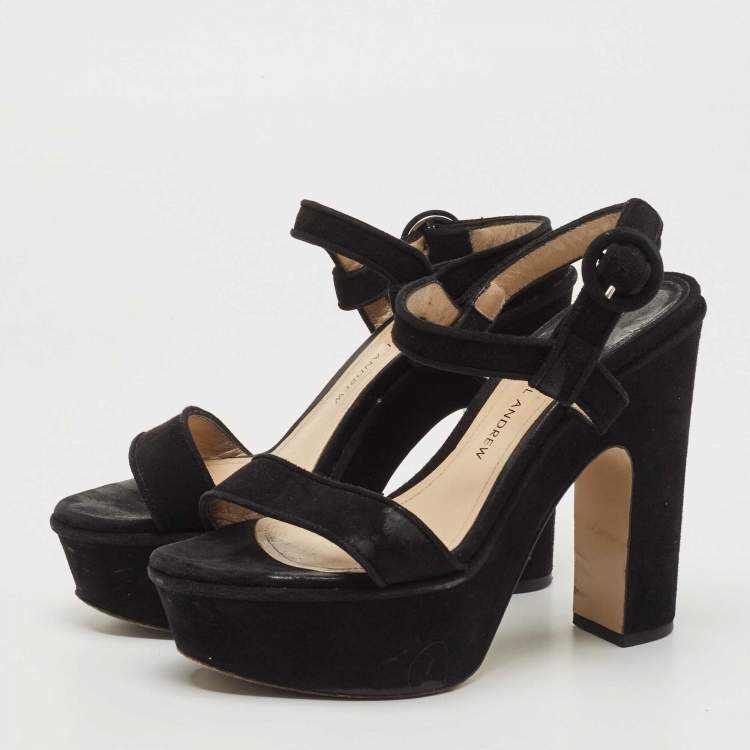 Pre Owned Paul Andrew Black Suede Stanton Sandals Size 36