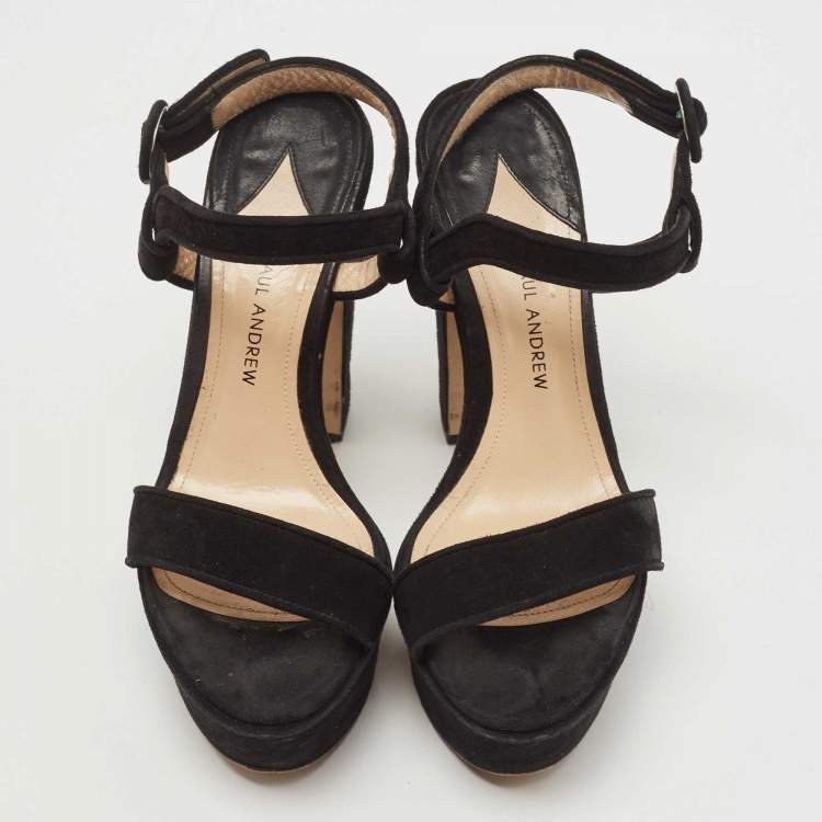 Pre Owned Paul Andrew Black Suede Stanton Sandals Size 36