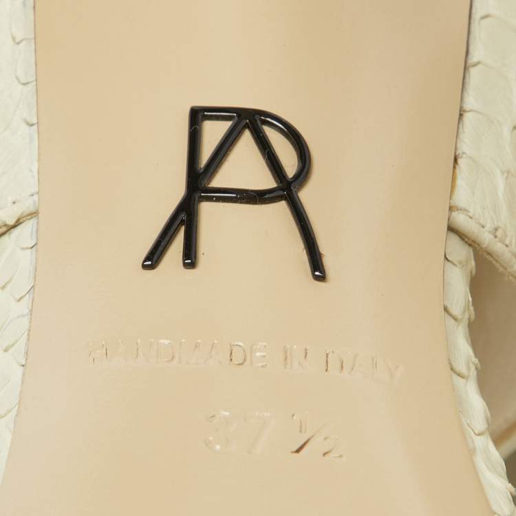 Pre Owned Paul Andrew Cream Snakeskin Cut Out Sandals Size 37.5