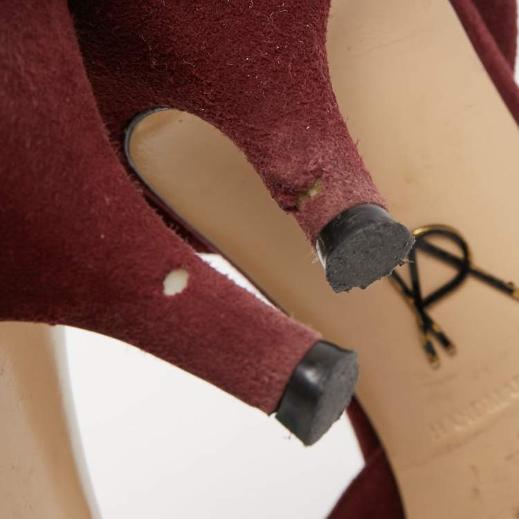Pre Owned Paul Andrew Burgundy Suede Rhea Slingback Pumps Size 37.5