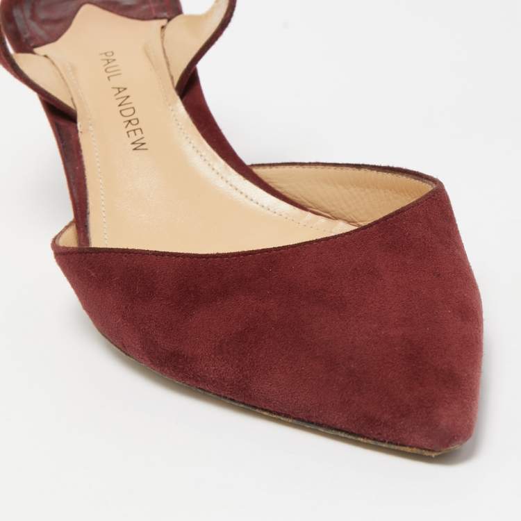Pre Owned Paul Andrew Burgundy Suede Rhea Slingback Pumps Size 37.5