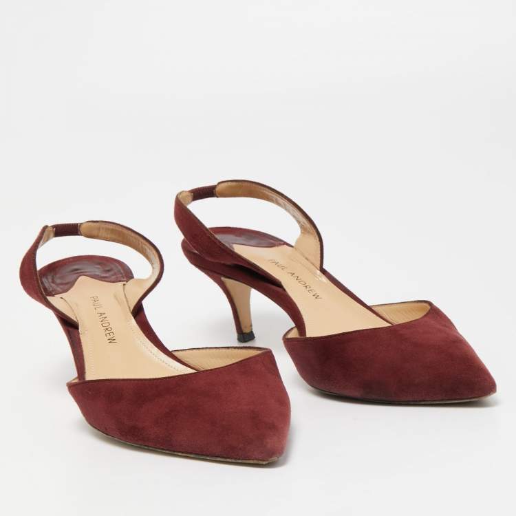 Pre Owned Paul Andrew Burgundy Suede Rhea Slingback Pumps Size 37.5