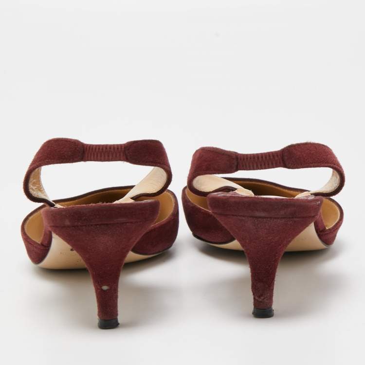 Pre Owned Paul Andrew Burgundy Suede Rhea Slingback Pumps Size 37.5