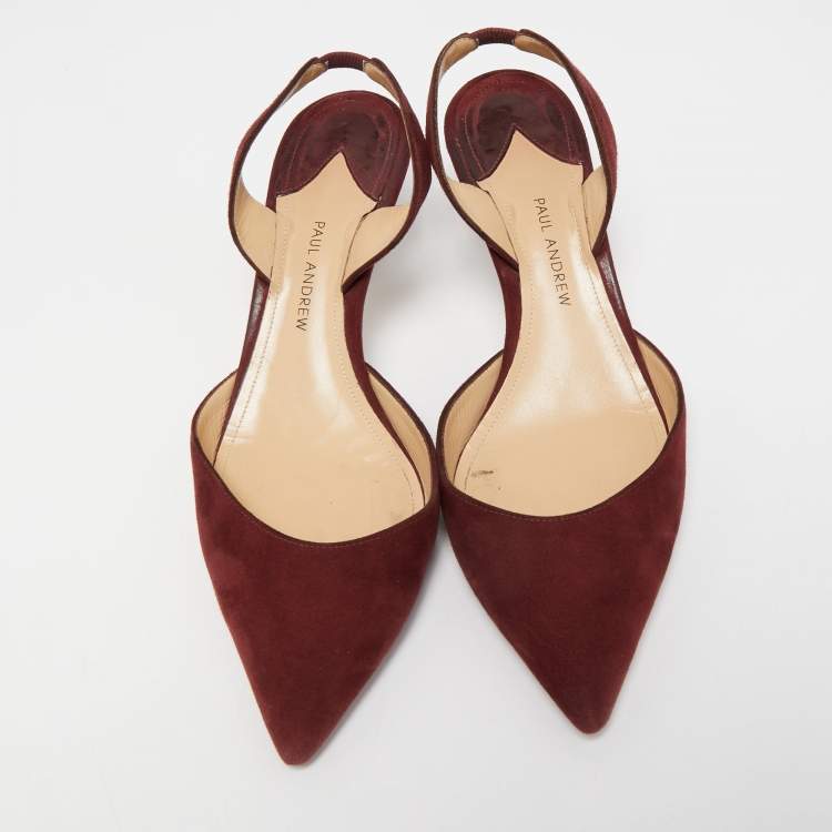 Pre Owned Paul Andrew Burgundy Suede Rhea Slingback Pumps Size 37.5