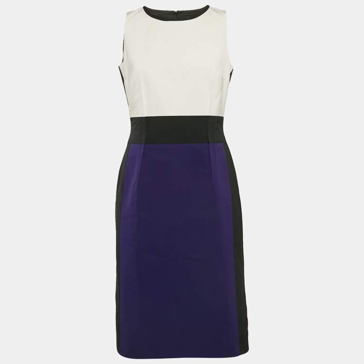 Pre Owned Paule Ka Multicolor Synthetic Color-Block Knee-Length Sleeveless Dress M