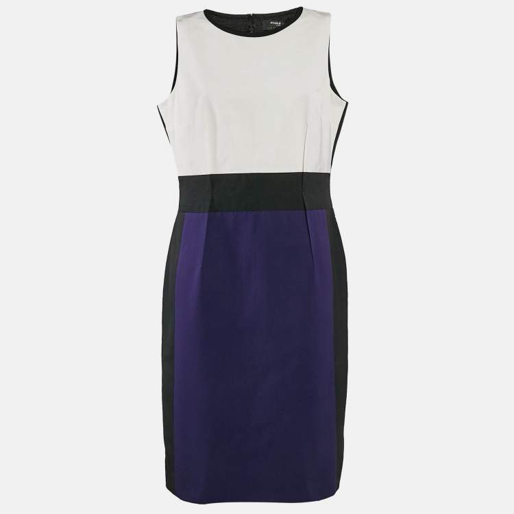 Pre Owned Paule Ka Multicolor Synthetic Color-Block Knee-Length Sleeveless Dress L