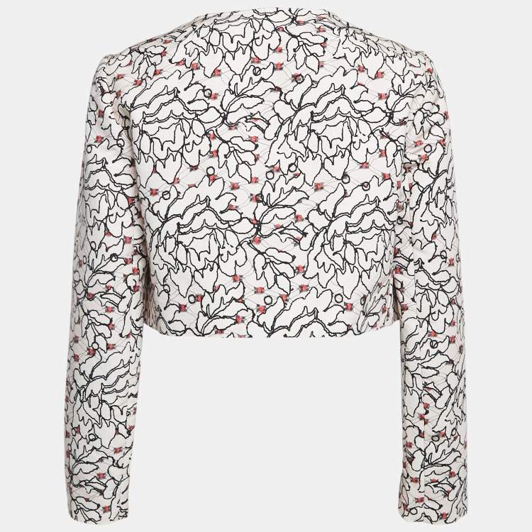 Pre Owned Paule Ka Pink Printed Cotton Blend Open Front Cropped Jacket L