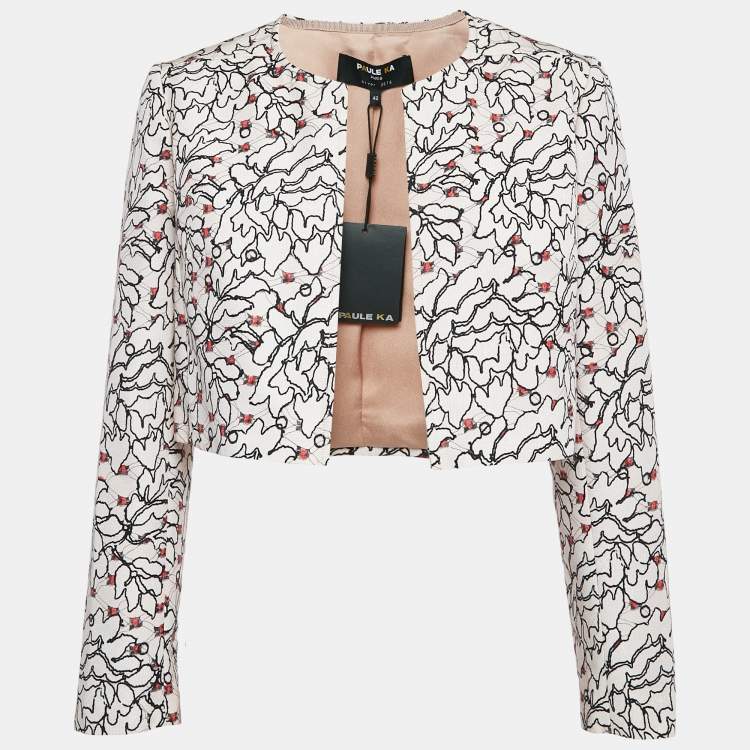 Pre Owned Paule Ka Pink Printed Cotton Blend Open Front Cropped Jacket L