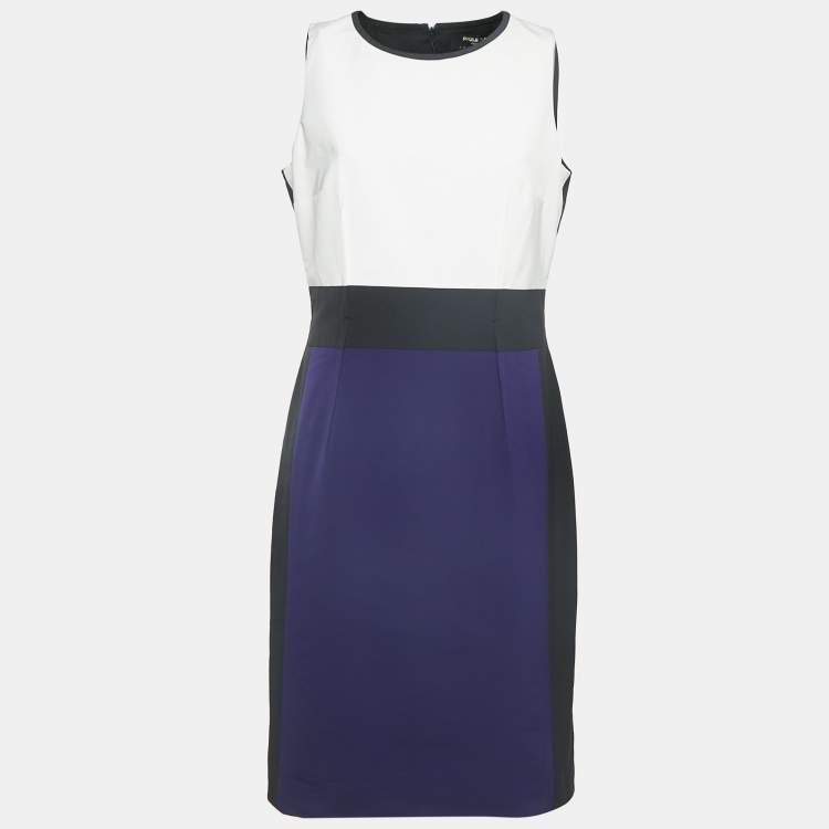 Pre Owned Paule Ka Multicolor Synthetic Color-Block Knee-Length Sleeveless Dress L