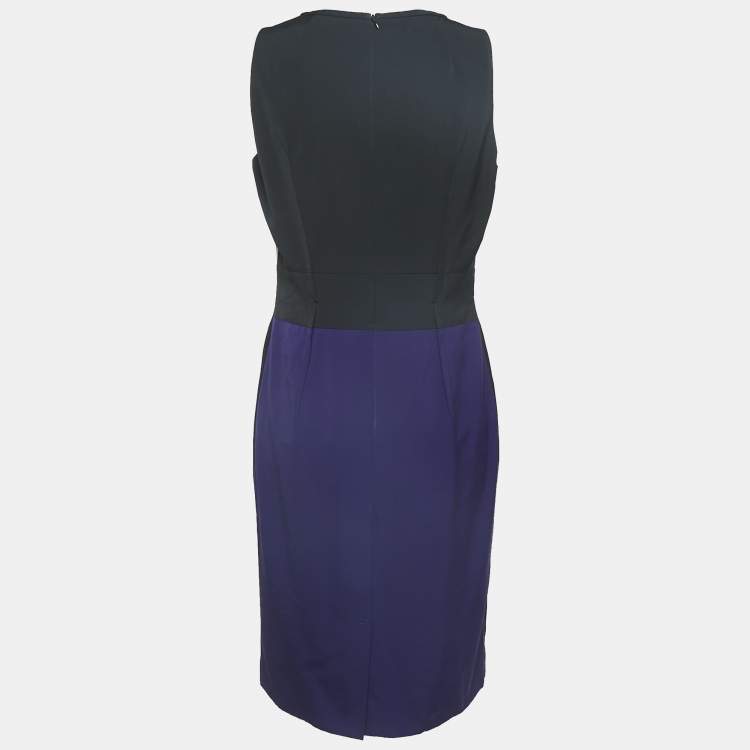Pre Owned Paule Ka Multicolor Synthetic Color-Block Knee-Length Sleeveless Dress L