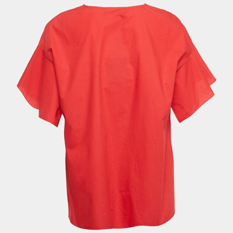 Pre Owned Paule Ka Red Embroidered Cotton Blouse L