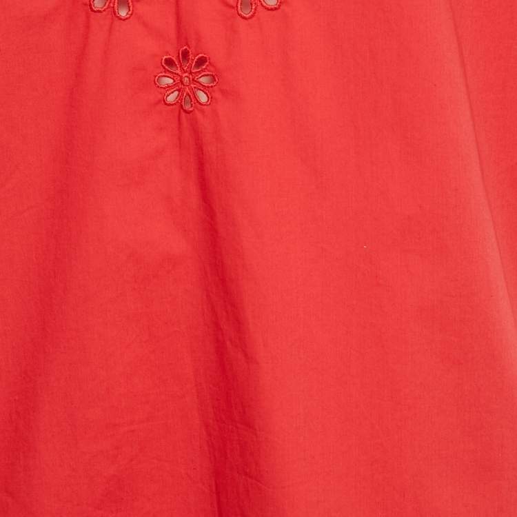 Pre Owned Paule Ka Red Embroidered Cotton Blouse L