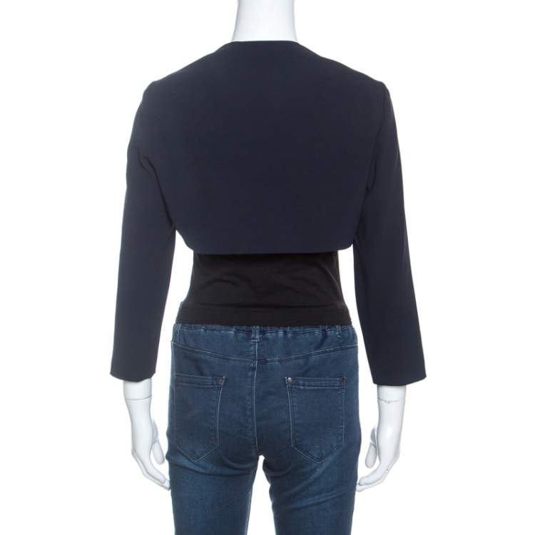 Pre Owned Paule Ka Navy Blue Crepe Open Front Cropped Bolero M
