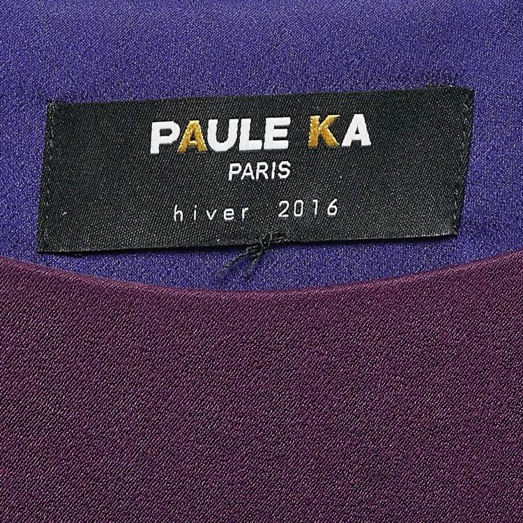 Pre Owned Paule Ka Purple Satin Pleated Bow Detail Maxi Dress M