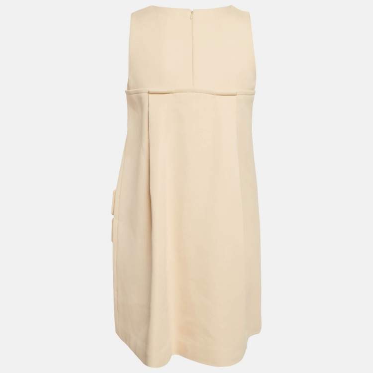 Pre Owned Paule Ka Cream Metal Embellished Stretch Crepe Mini Shift Dress S