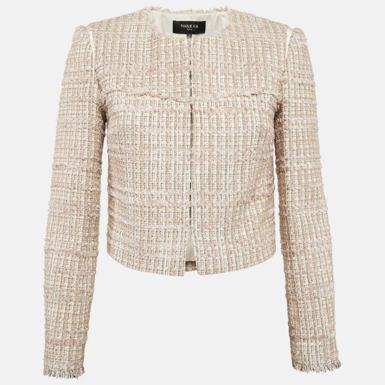 Pre Owned Paule Ka White/Pink Lurex Tweed Jacket S